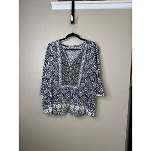 Lucky Brand Women's‎ Blue Blouse Size 1X long sleeve v-neck floral
